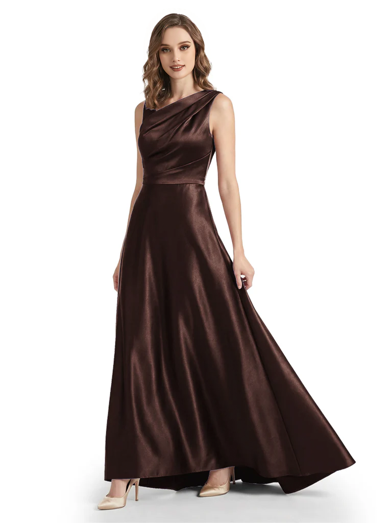 Stunning Asymmetrical Neckline Sleeveless A-Line Satin Formal Dress For Mother Of The Bride