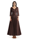 Elegant Soft Satin 3/4 Sleeves V-Neck Ankle Length Mother of The Bride Dresses