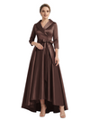 Modern High-Low 3/4 Sleeves Satin Mother Of The Bride Dress With Bow Knot