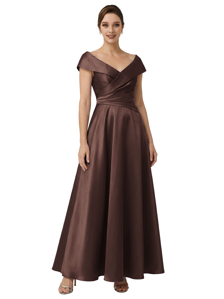Sophisticated Off Shoulder Sleeveless A-Line Satin Mother Of The Bride Dress