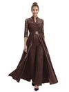 Mother of The Groom Outfit V-Neck 3/4 Sleeve Lace Pantsuit Satin Overskirt