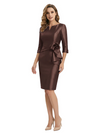 Simple V-Neck Long Sleeve Ruched Satin Cocktail Mother of the Groom Evening Dress