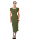 Mother of The Bride Dress Classy Off Shoulder Crepe Sheath Midi Gown Modern Wrap Detail