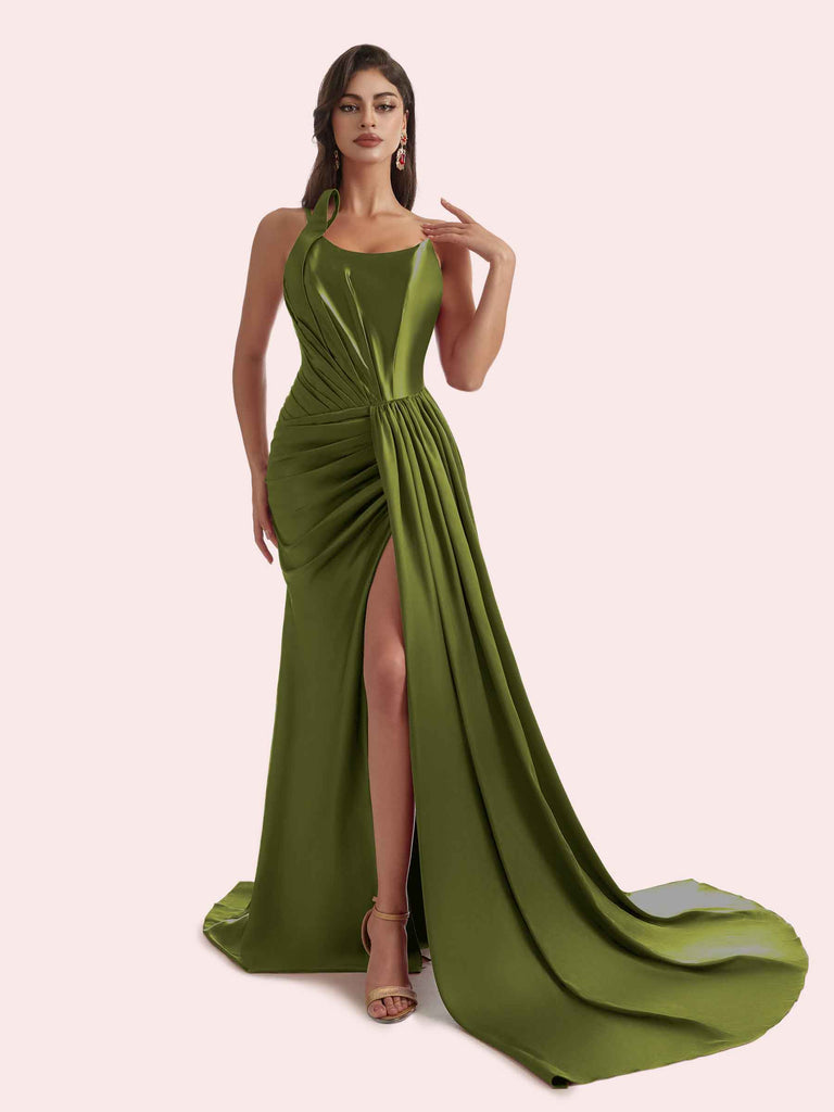 cetims bridesmaid dresses Sexy Side Slit One Shoulder Stretch Jersey Long Mermaid Bridesmaid Dresses