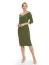 Mother of The Groom Dresses Off The Shoulder 3/4 Sleeve Satin Sheath Midi Dress Pretty Lace Detailed Formal Bridal Party Attire