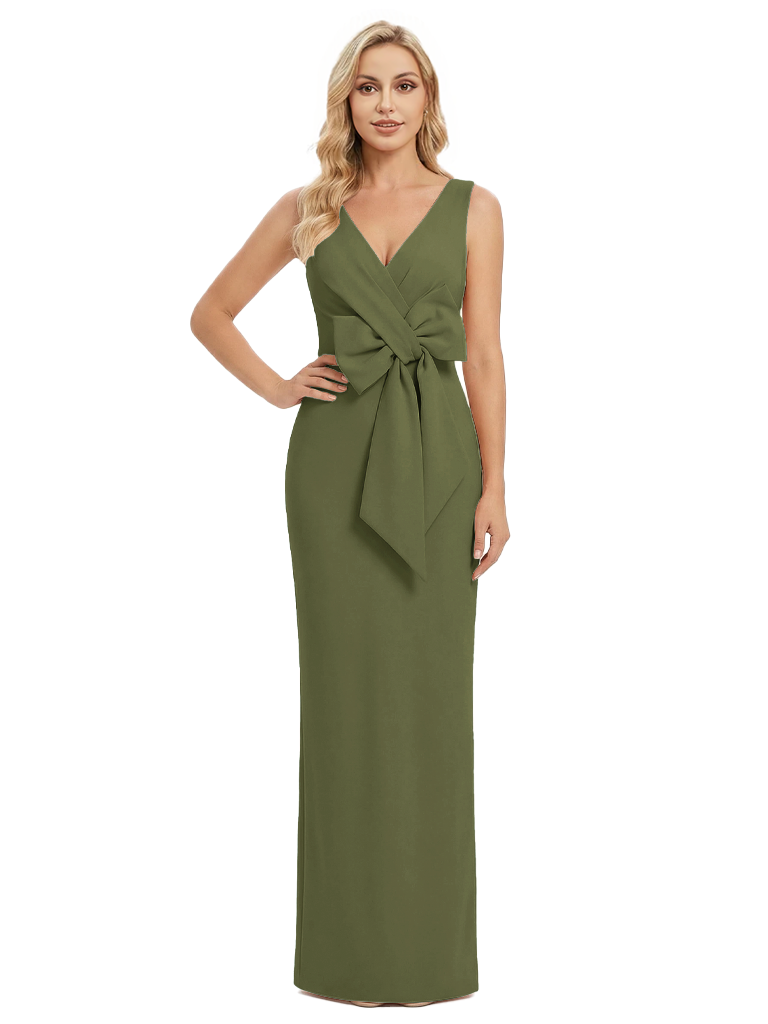 V-Neck Sheath Sleeveless Mother of The Bride Dress Crepe