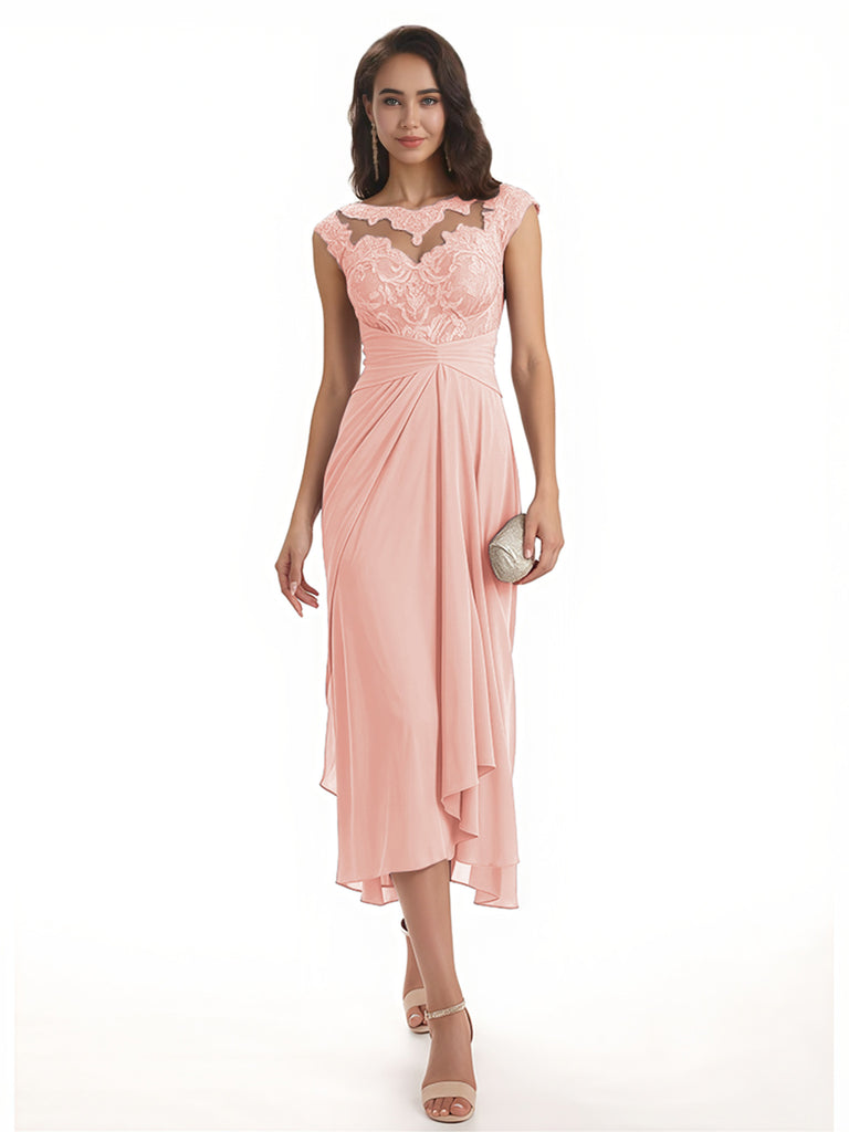 Elegant Bell Sleeves Chiffon A-line Midi Mother of The Bride Dresses