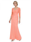 Mother of The Bride Gown V-Neck Half Sleeve Lace Chiffon Trumpet Maxi Dress Unique Sophisticated
