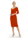 Mother of The Groom Dresses Off The Shoulder 3/4 Sleeve Satin Sheath Midi Dress Pretty Lace Detailed Formal Bridal Party Attire