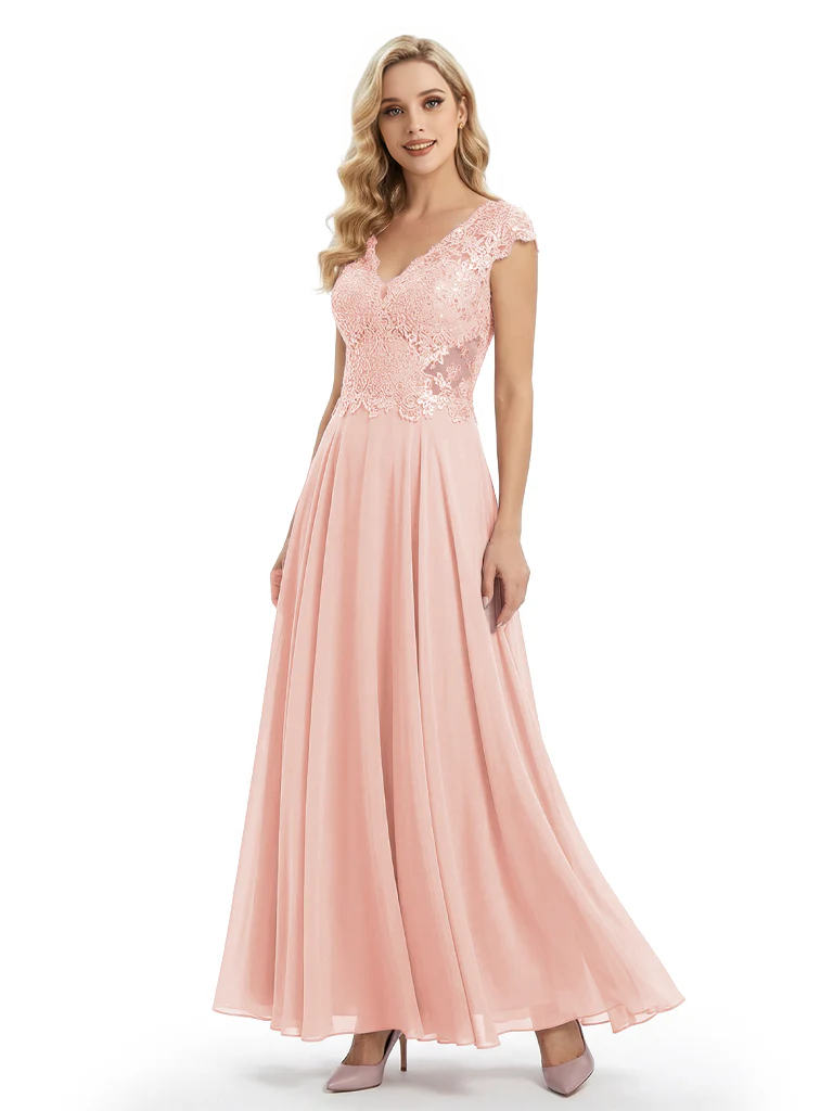 Beautiful Cap Sleeve Lace Chiffon A-Line Mother of the Bride dresses