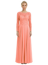 Mother of The Bride Dresses Scoop Long Sleeve Lace Chiffon Maxi Gown Pretty Embroidered Formal Wedding Event Attire