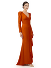 V-Neck Long Sleeves Ruffle Crepe Mother Of The Groom Dress Mermaid
