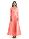 Elegant Soft Satin 3/4 Sleeves V-Neck Ankle Length Mother of The Bride Dresses