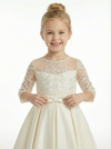 Long Sleeve Lace Flower Girl Dress, Satin Ball Gown Silhouette , Spaghetti-Straps Bodice