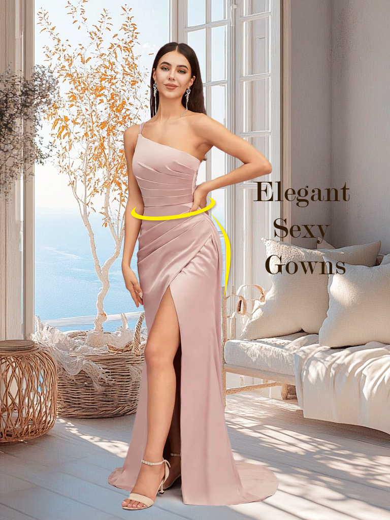 Soft Satin One Shoulder Side Slit Silky Long Mermaid Bridesmaid Dresses Online