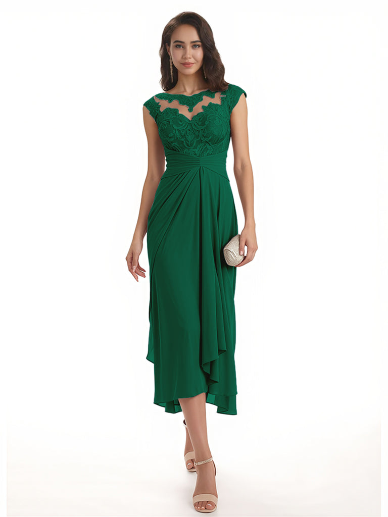 Elegant Bell Sleeves Chiffon A-line Midi Mother of The Bride Dresses
