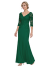 Mother of The Bride Gown V-Neck Half Sleeve Lace Chiffon Trumpet Maxi Dress Unique Sophisticated