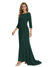 Mother of The Groom Dress Elegant Crew Scoop 3/4 Sleeve Crepe Maxi Gown Pleated Detail Classy Look
