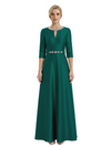 Sophisticated 3/4 Sleeves Beaded A-Line Satin Mother Of The Bride Dress