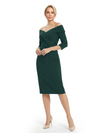Mother of The Groom Dresses Off The Shoulder 3/4 Sleeve Satin Sheath Midi Dress Pretty Lace Detailed Formal Bridal Party Attire