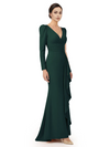 V-Neck Long Sleeves Ruffle Crepe Mother Of The Groom Dress Mermaid