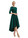 Elegant Boat Neck Satin Lace Mother Of The Bride Dresses High-Low A-Line Gowns