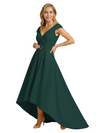 Mother of The Groom Dress Fancy Cap Sleeve Crepe High-Low A-Line Gown Elegant Belt Accent