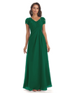 Elegant Short Sleeves Beaded Pleats A-line Floor-Length Mother of The Bride Dresses