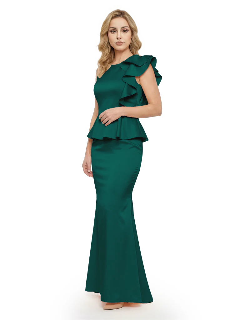 Elegant Scoop Ruffle Satin Mermaid Mother Of The Bride Dress