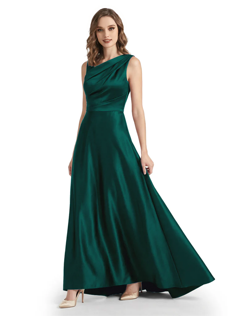 Stunning Asymmetrical Neckline Sleeveless A-Line Satin Formal Dress For Mother Of The Bride
