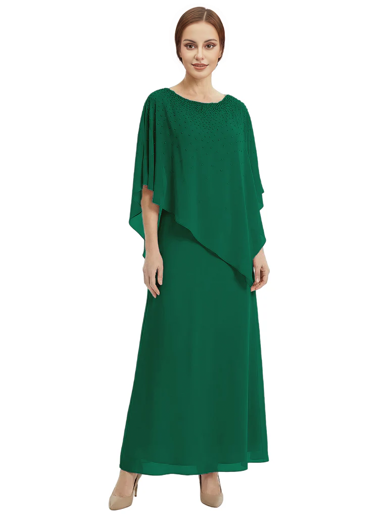 Classy Beaded Chiffon Overlay Poncho Style Mother of the Bride Gown