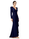 V-Neck Long Sleeves Ruffle Crepe Mother Of The Groom Dress Mermaid