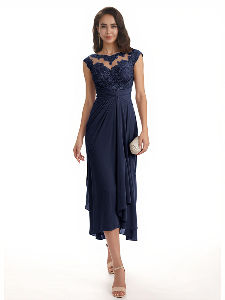 Elegant Bell Sleeves Chiffon A-line Midi Mother of The Bride Dresses