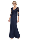 Mother of The Bride Gown V-Neck Half Sleeve Lace Chiffon Trumpet Maxi Dress Unique Sophisticated