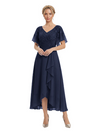 Unique Flutter Sleeves Lace Beaded Short Mother of the Groom Dresses
