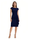 Mother of The Bride Dress Beautiful Jewel Cap Sleeve Crepe Sheath Midi Gown Ruffled Stylish Design