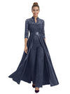 Mother of The Groom Outfit V-Neck 3/4 Sleeve Lace Pantsuit Satin Overskirt