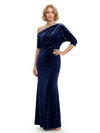 Sophisticated Asymmetrical Neckline Velvet Half Sleeves Maxi Mother Of The Groom Dress