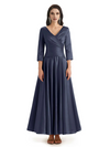 Elegant Soft Satin 3/4 Sleeves V-Neck Ankle Length Mother of The Bride Dresses