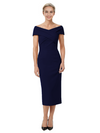 Mother of The Bride Dress Classy Off Shoulder Crepe Sheath Midi Gown Modern Wrap Detail