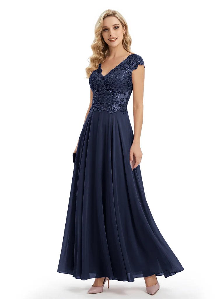 Beautiful Cap Sleeve Lace Chiffon A-Line Mother of the Bride dresses