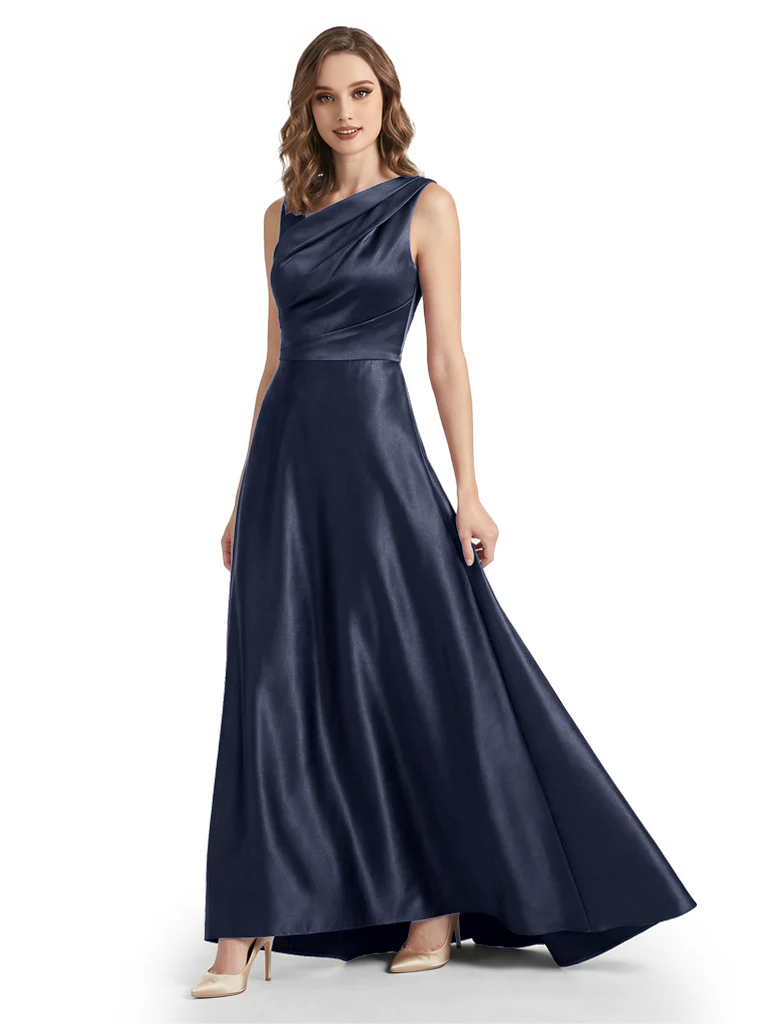 Stunning Asymmetrical Neckline Sleeveless A-Line Satin Formal Dress For Mother Of The Bride
