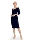 Mother of The Groom Dresses Off The Shoulder 3/4 Sleeve Satin Sheath Midi Dress Pretty Lace Detailed Formal Bridal Party Attire
