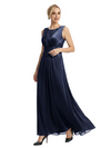 Mother of The Bride Dresses Scoop Sleeveless Lace Chiffon Maxi Gown Classy Ruched Formal Wedding Event Dress