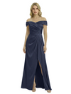 Off The Shoulder Mother Of The Groom Dresses Side Slit Satin Ruched A-Line Gown