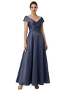 Sophisticated Off Shoulder Sleeveless A-Line Satin Mother Of The Bride Dress