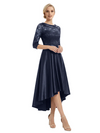 Elegant Boat Neck Satin Lace Mother Of The Bride Dresses High-Low A-Line Gowns