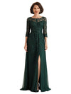 Elegant A-line Scoop Chiffon Lace Long Sleeves Mother of the Brides and Groom Dresses