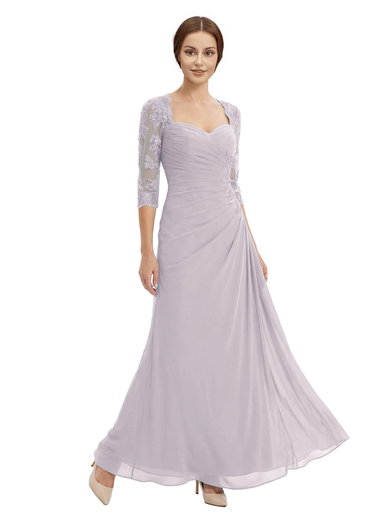 Sweetheart Ruched Lace 3/4 Sleeves A-Line Chiffon Mother Of The Groom Dress