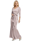 Mother of The Bride Dress Elegant V-Neck 3/4 Sleeve Satin Trumpet Maxi Gown